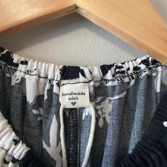 Handmade Children's Upcycled Rayon Black White Pattern Back Tie Bow Dress - Picture 3 of 14